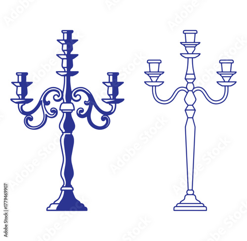 Elegant vector illustration of two decorative candle holders in different styles