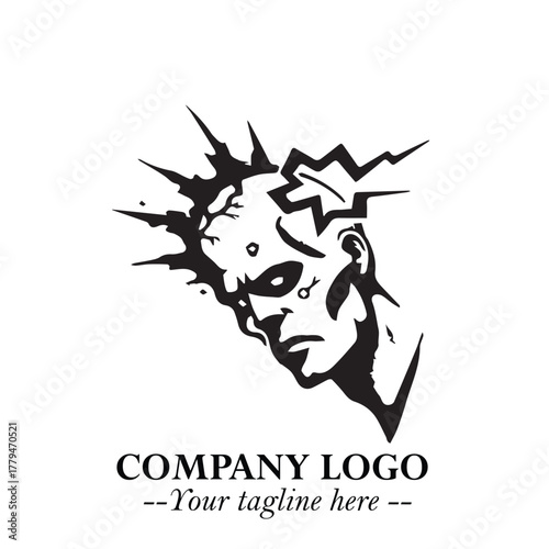 Head of Zombie Logo Symbol in Black on the White Background with Horror Minimal Vector Design