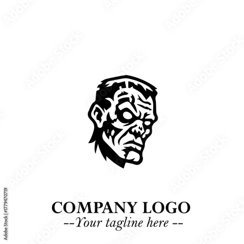 Head of Zombie Logo Symbol in Black on the White Background with Horror Minimal Vector Design