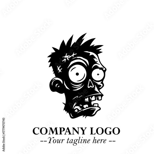 Head of Zombie Logo Symbol in Black on the White Background with Horror Minimal Vector Design