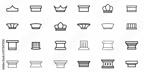 Collection of twenty four architectural crown molding and column capital outline illustrations designs vector