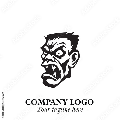 Head of Zombie Logo Symbol in Black on the White Background with Horror Minimal Vector Design