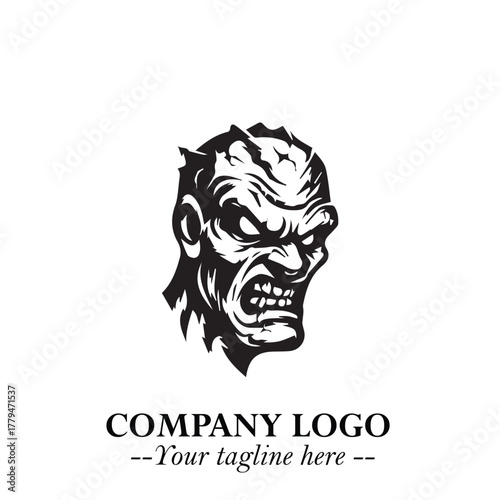 Head of Zombie Logo Symbol in Black on the White Background with Horror Minimal Vector Design