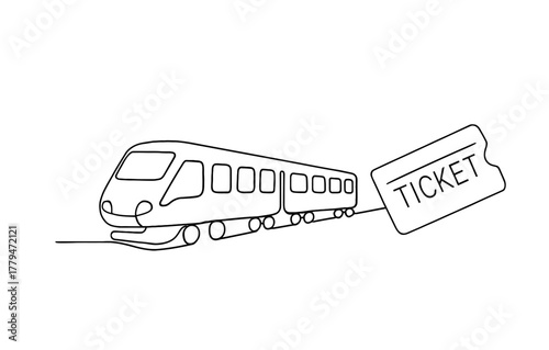 Minimalist train and ticket outline on white background