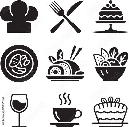 Nine Detailed Food Presentation Icons with Transparent Background vector