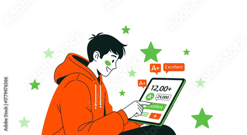 Young Person Achieving High Marks And Success Displayed On Digital Tablet Display