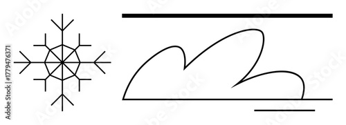 Snowflake and stylized cloud with horizontal lines representing weather, climate, cold, snowfall, air, nature, and minimalism. Ideal for winter, environment simplicity seasons meteorology