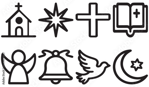 Religious Symbol Icon Set Vector Illustration of Faith and Spiritual Design Elements
