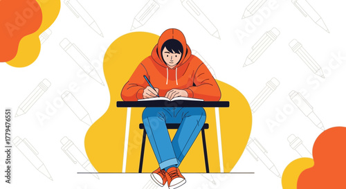 Young Person In Education Study And Takes Notes With A Pen During His Classes