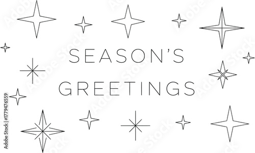 Minimalist season's greetings card with starbursts on a clean white background