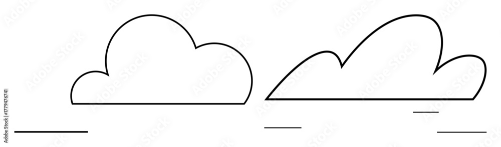 Fototapeta premium Two cloud shapes with streamlined lines for airflow, representing weather, nature, climate, freshness, simplicity, outdoor activities, and clean energy. Ideal for a simple flat metaphor