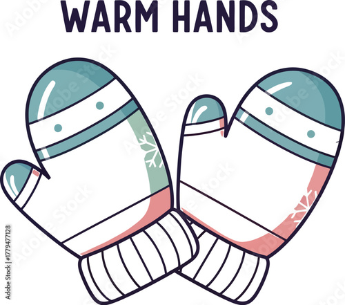 Two mittens with snowflakes on a light background keep hands warm in winter