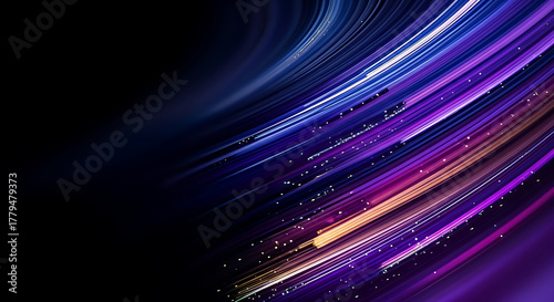 Dynamic abstract background with vibrant light streaks and glowing particles representing data flow and digital energy