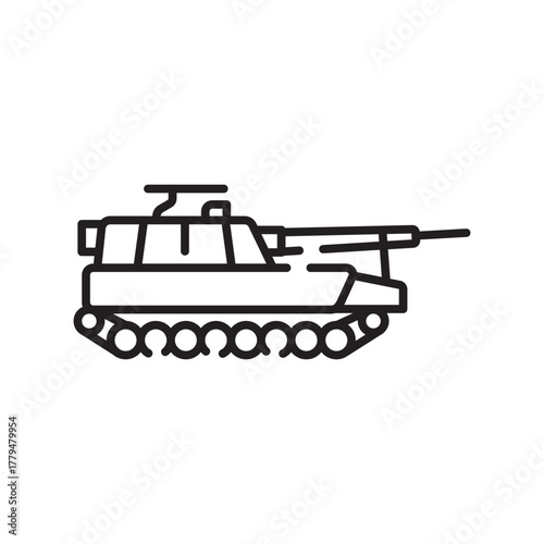 self propelled artillery black line icon. Vector isolated element