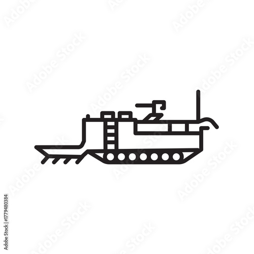 engineering vehicle black line icon. Vector isolated element