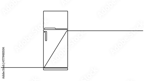 Single continuous line drawing of modern refrigerator. Deep freezer continuous one line drawing vector illustration. one line Icon drawing with white background. Editable Stroke.