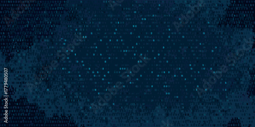 Abstract dark blue background with a digital pattern of glowing dots and textured elements