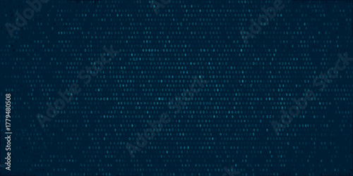 Abstract digital background with glowing binary code and data points in shades of blue and teal