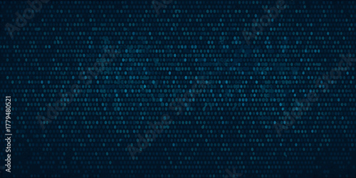 Dark blue abstract background with a dense pattern of small glowing dots and circles