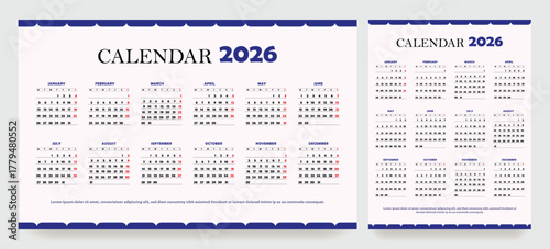 2026 new year monthly calendar layout template design, planner, wall calendar for 2026 year