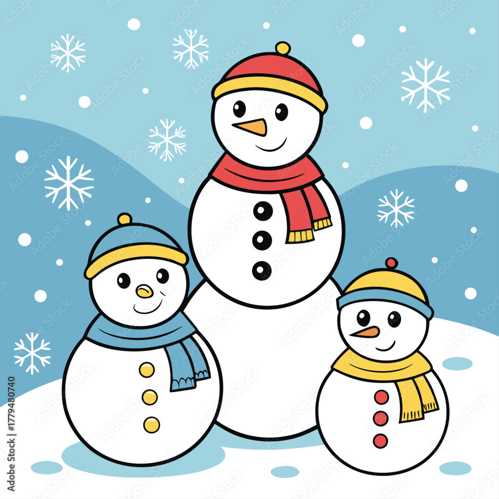 Fototapeta premium snowman-family-with-scarves-and-hats--surrounded-b (1) [Converted].eps