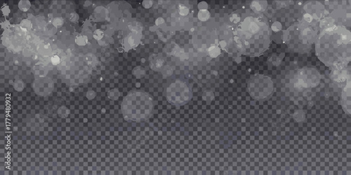 Abstract background with soft bokeh lights and scattered circular shapes on a dark checkered pattern