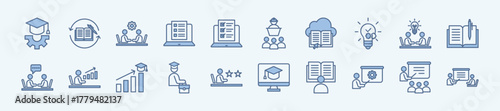 Learning and training thin icon set containing adaptive learning,continuous learning ,technical training,online test,online quiz
