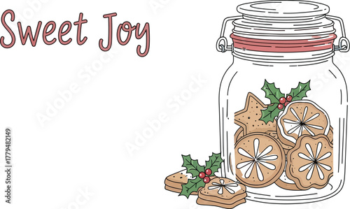 Festive christmas cookies in a jar illustration with sweet joy message design