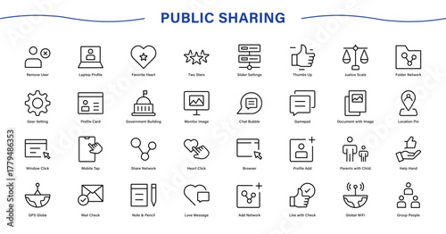 Public Sharing Icon Set  Flat and Outline Social Media Share Symbols Collection
