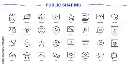 Public Sharing Icon Set – Flat and Outline Social Media Share Symbols Collection