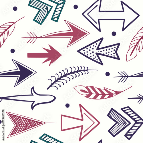 Seamless pattern and set of vector arrows for web design or business icon collection.