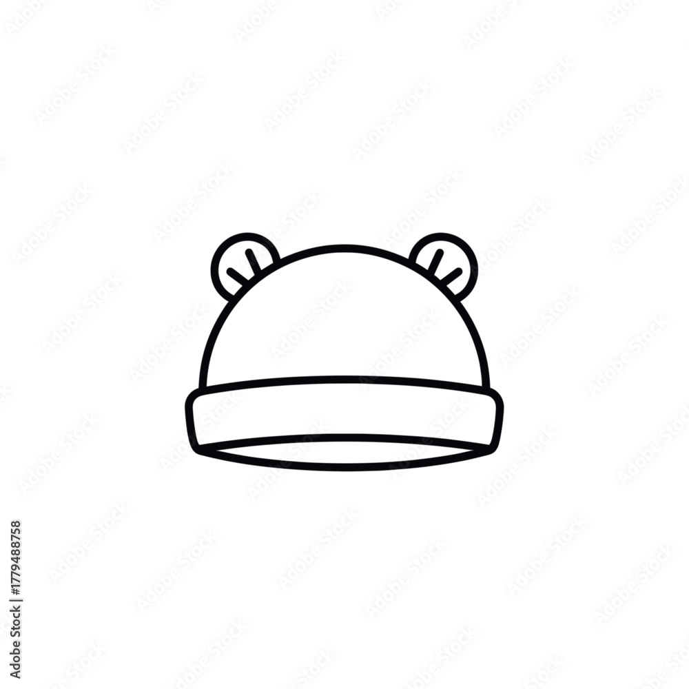 Fototapeta premium Baby hat symbolizing warmth and clothes for newborns. Line art vector illustration, isolated on a transparent background
