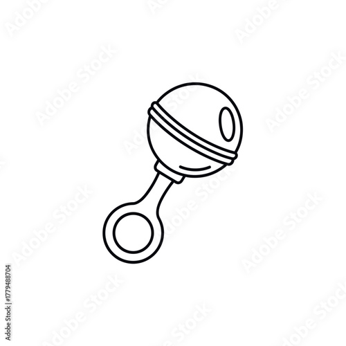 Baby rattle symbolizing children's toy, sound, and early development. Line art vector illustration, isolated on a transparent background