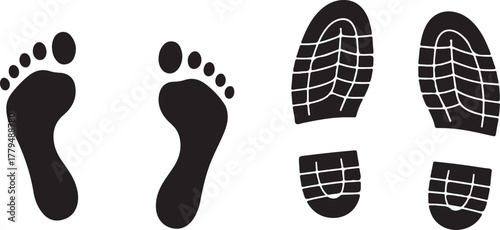 Black footprints and shoe sole imprints shoe print