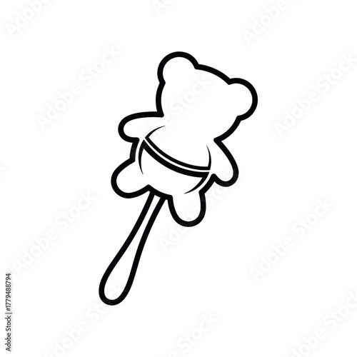 Baby rattle toy symbolizing play and early development. Line art vector illustration, isolated on a transparent background
