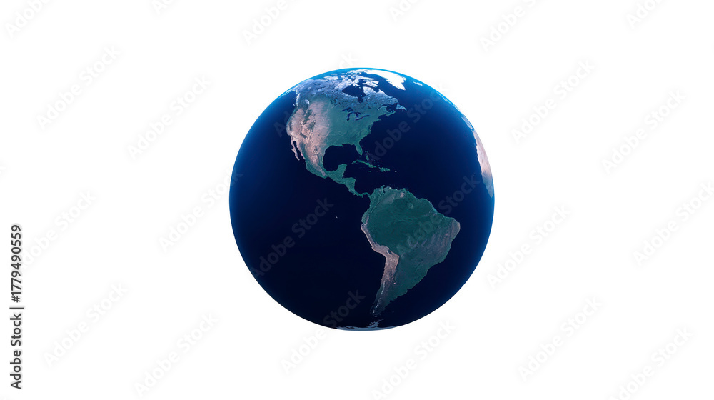 Fototapeta premium Earth globe North America South America Atlantic Ocean realistic planet blue ocean green land world map global view isolated background peaceful atmosphere