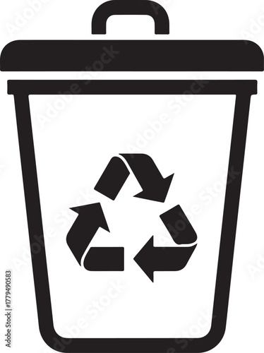 Black recycling bin with three arrows symbol trash can waste container