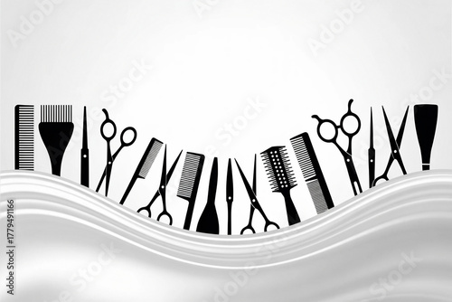  Wave from silhouettes of tools for the hairdresser