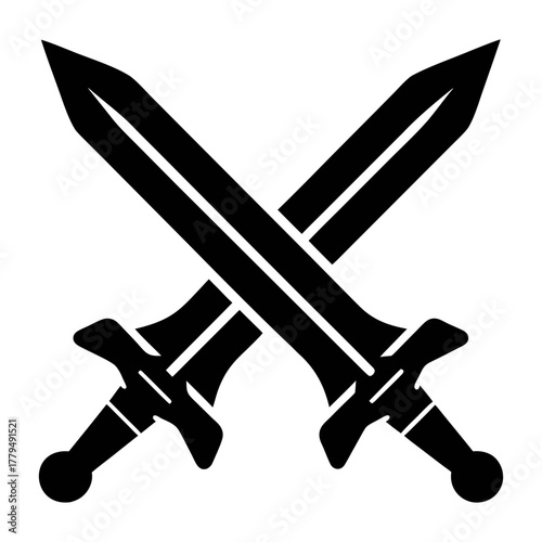 Crossed swords vector image: medieval weapon illustration for graphic design and tattoo art design