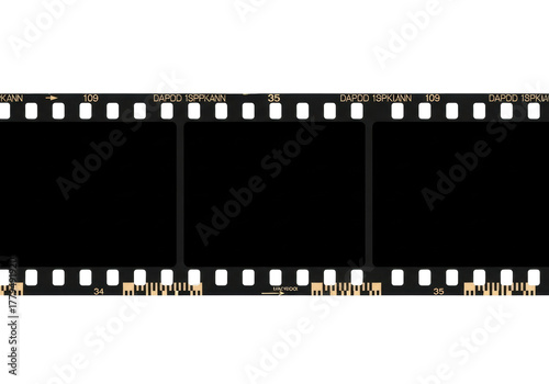 Vintage 35mm film strip isolated PNG on transparent background, retro photographic film roll with sprocket holes for photography and design
