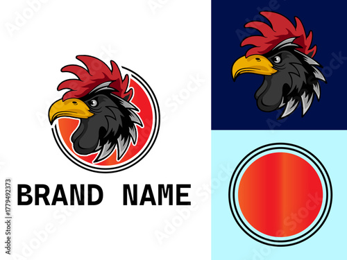 Set of peeking farm bird. Collection of funny heads of hen and rooster. Country house. Vector illustration of ridiculous village animals.