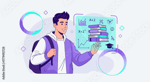 Young Student Imagining Academics with Backpack and Books for Futuristic Learning