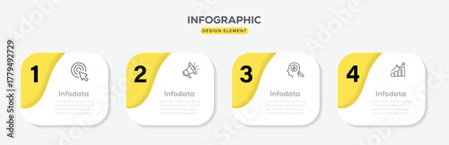 Modern infographic with square rounded boxes. Timeline with 4 steps, options. Can be used for workflow layout, diagram, annual report, web design. Vector illustration. 