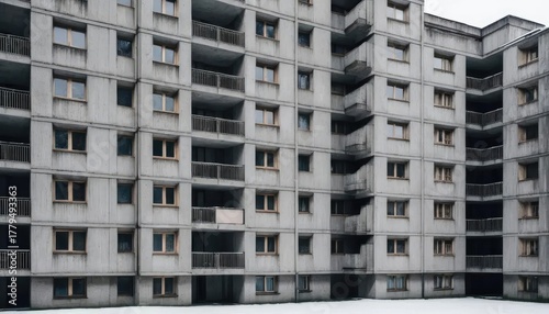 Concrete Architecture A Detailed View of a Multi-Story Building with Balconies