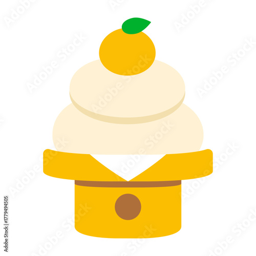 お正月に飾る鏡餅のかわいいフラットイラスト