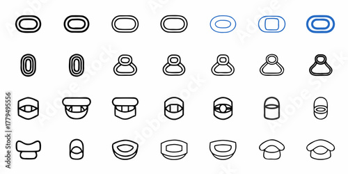 Depicts a set of graphic icons arranged in rows and columns with varying shapes and styles