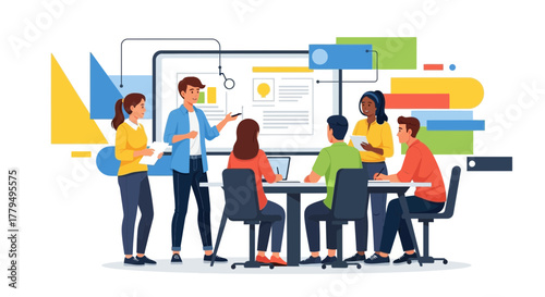 Business Team Attending A Presentation In Modern Office Discussing New Ideas And Strategies