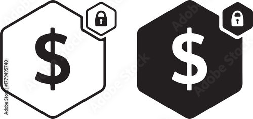 Hexagonal dollar sign with lock icon security finance