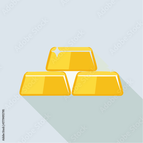 Three gold bars stacked, representing wealth, value, and financial success on a light blue background.