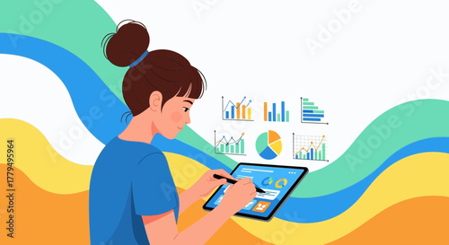 Digital Analyst Engaged In Data Visualization and Analysis On Portable Tablet Device